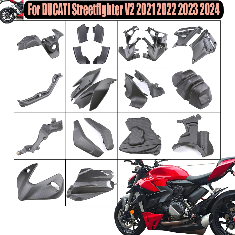 

For DUCATI Streetfighter V2 2021 - 2023 2024 Carbon Fiber Fender Mudguard Frame Cover Side Panels Motorcycle Fairing Kits Matte