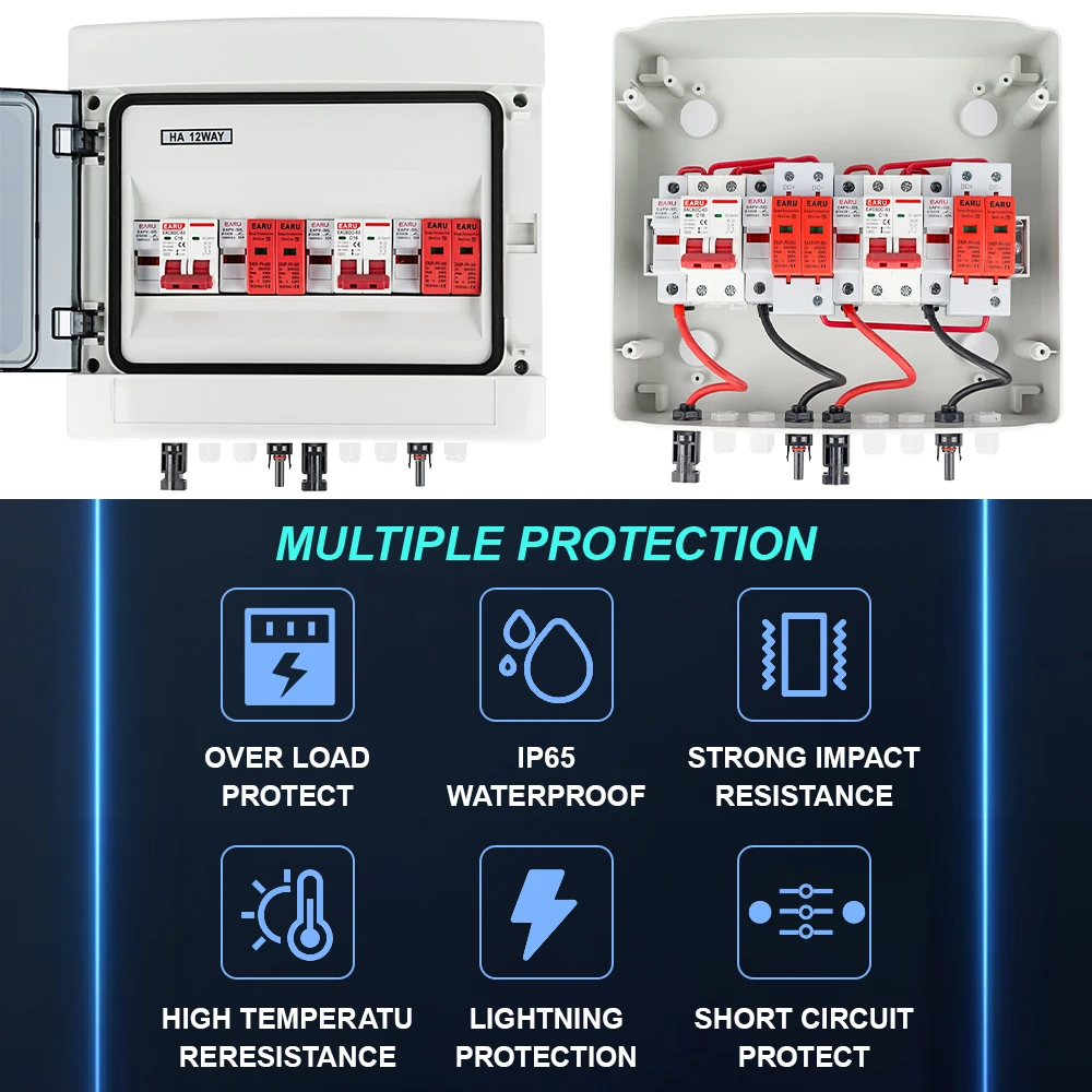 500V 2 Input 2 Output 2 String For Off Grid Solar Energy System Photovoltaic Array Solar PV Combiner Box DC Circuit Breaker