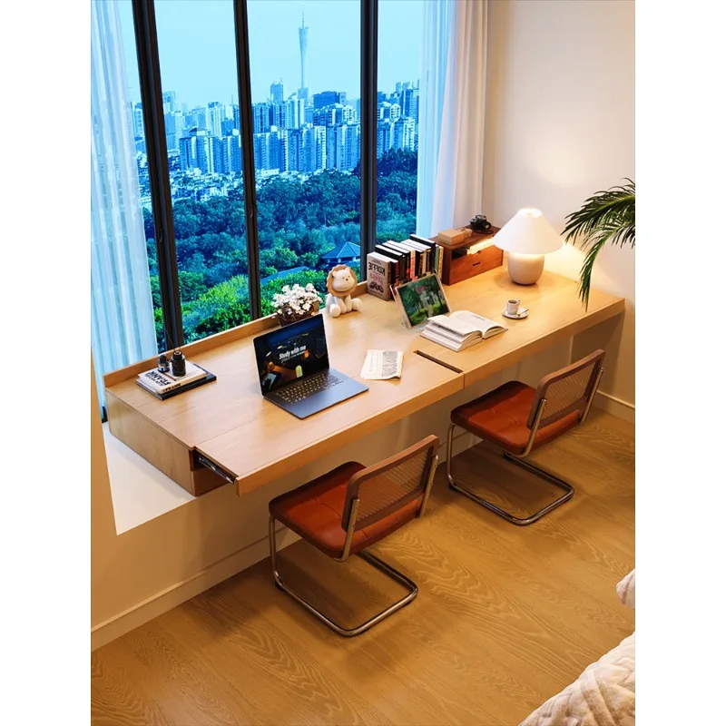 Solid wood home study table bay window bedroom computer table with drawers retractable bay window table custom window sill writi