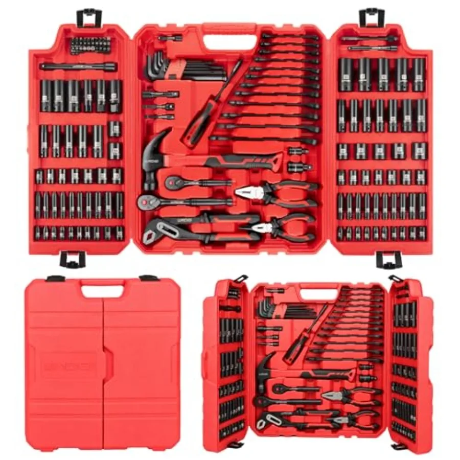 

151 Pcs Ratchet Wrench Tool Set 1/4" 3/8" Drive with SAE and Metric 6 Point Sockets Set, Mechanic Tool Kit with Bits, Combinati