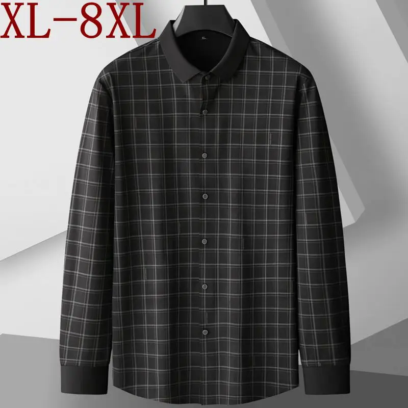 

8XL 7XL 6XL 2023 New Autumn England Style Plaid Shirt Men Clothing High End Luxury Business Mens Shirts Casual camisa masculina