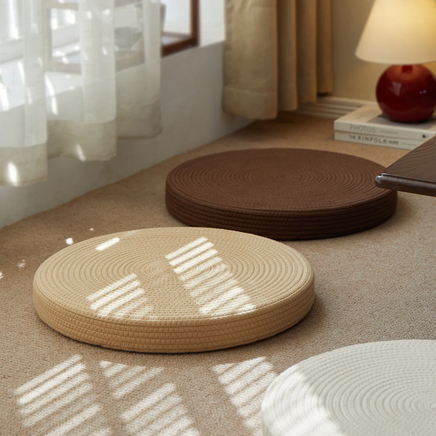 Round Tatami Floor Cushion, Pouf Seat for Home Living Room & Bedroom