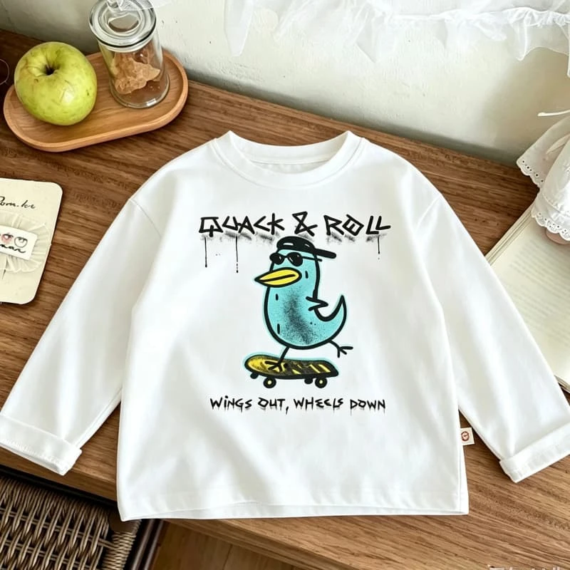 Cartoon Animals Print TShirt For Children Brand Spring Autumn Clothes Pure Cotton T-shirt Lovely Tees Kids Long-sleeved Tops
