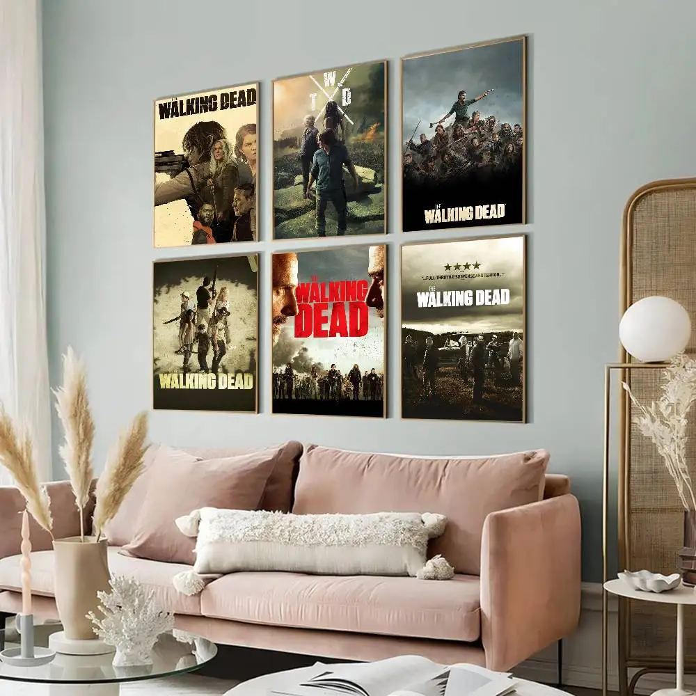 The Walking Dead Vintage-Poster, selbstklebende Vintage-Dekoration für Zimmer, Zuhause, Bar, Café, Kawaii-Raumdekoration