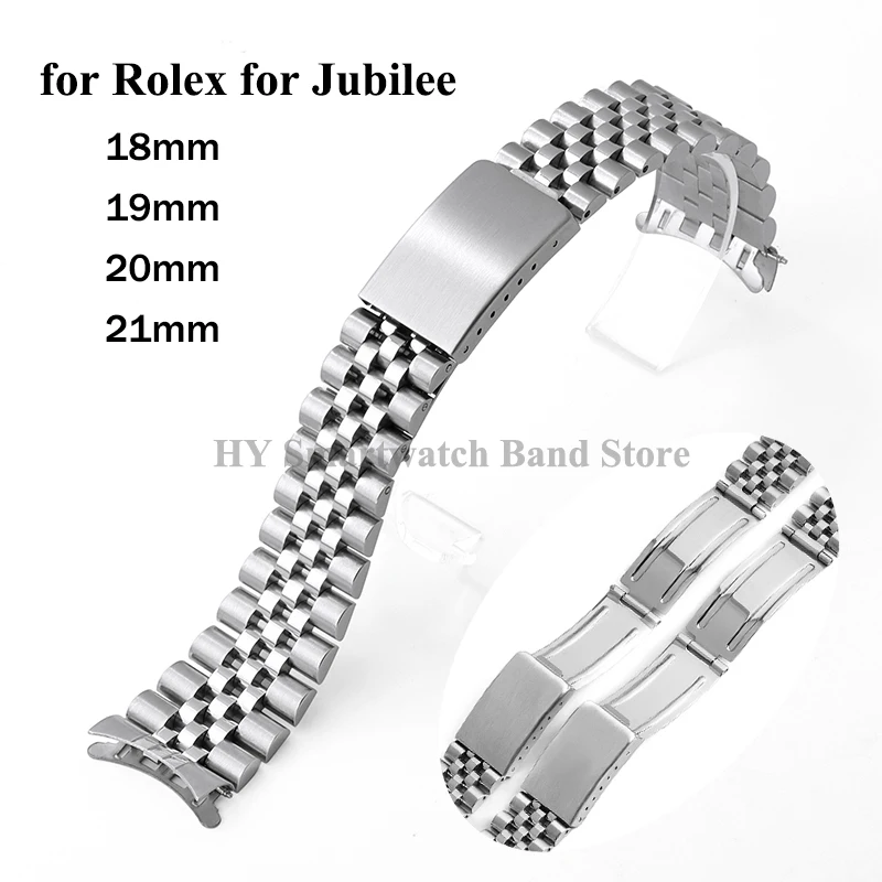 Tali jam tangan baja tahan karat 18mm 19mm 20mm 21mm, untuk Rolex gelang Jubilee ujung melengkung tali baja Aksesori gesper lipat