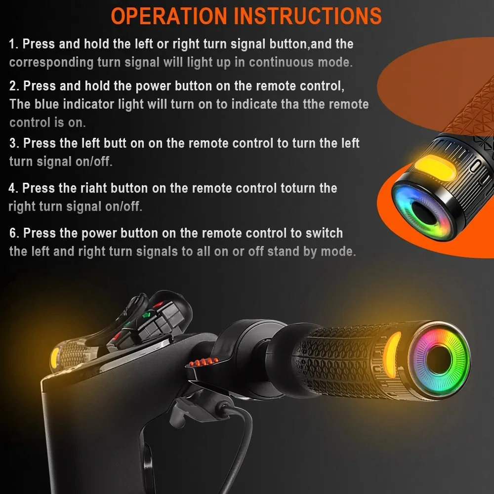 Handlebar Mounted Rechargeable Turn Signal Strip for Electric Scooter with Remote Control Left Right Hazard Light Functions