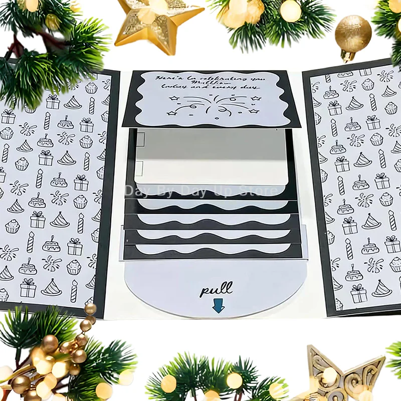 Libro de tarjetas de regalo de Navidad en cascada hecho a mano único; Porta tarjetas de regalo de cumpleaños extraíble