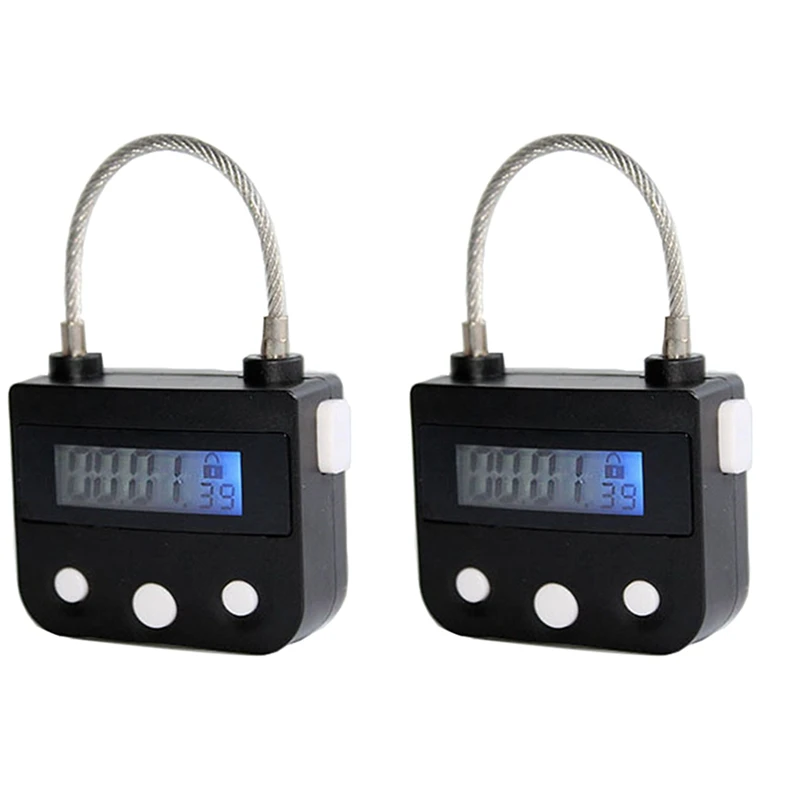 

2X Metal Timer Lock USB LCD Display Metal Electronic Rechargeable Timer Multi-Function Padlock Black