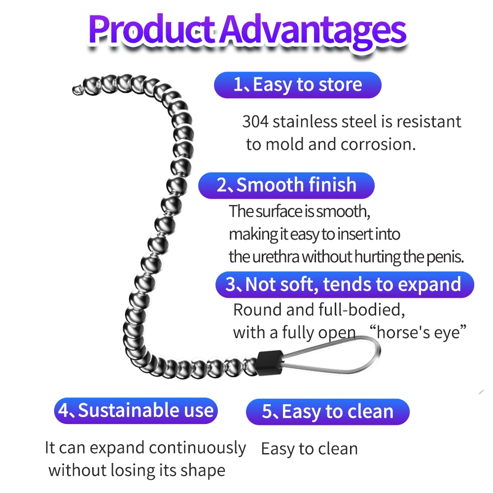 Penis Beads Urethral Dilators Sound Plug Horse Eye Sticks Insert Stimulation Stainless Steel Beads Male Masturbator Sex Toys view 4
