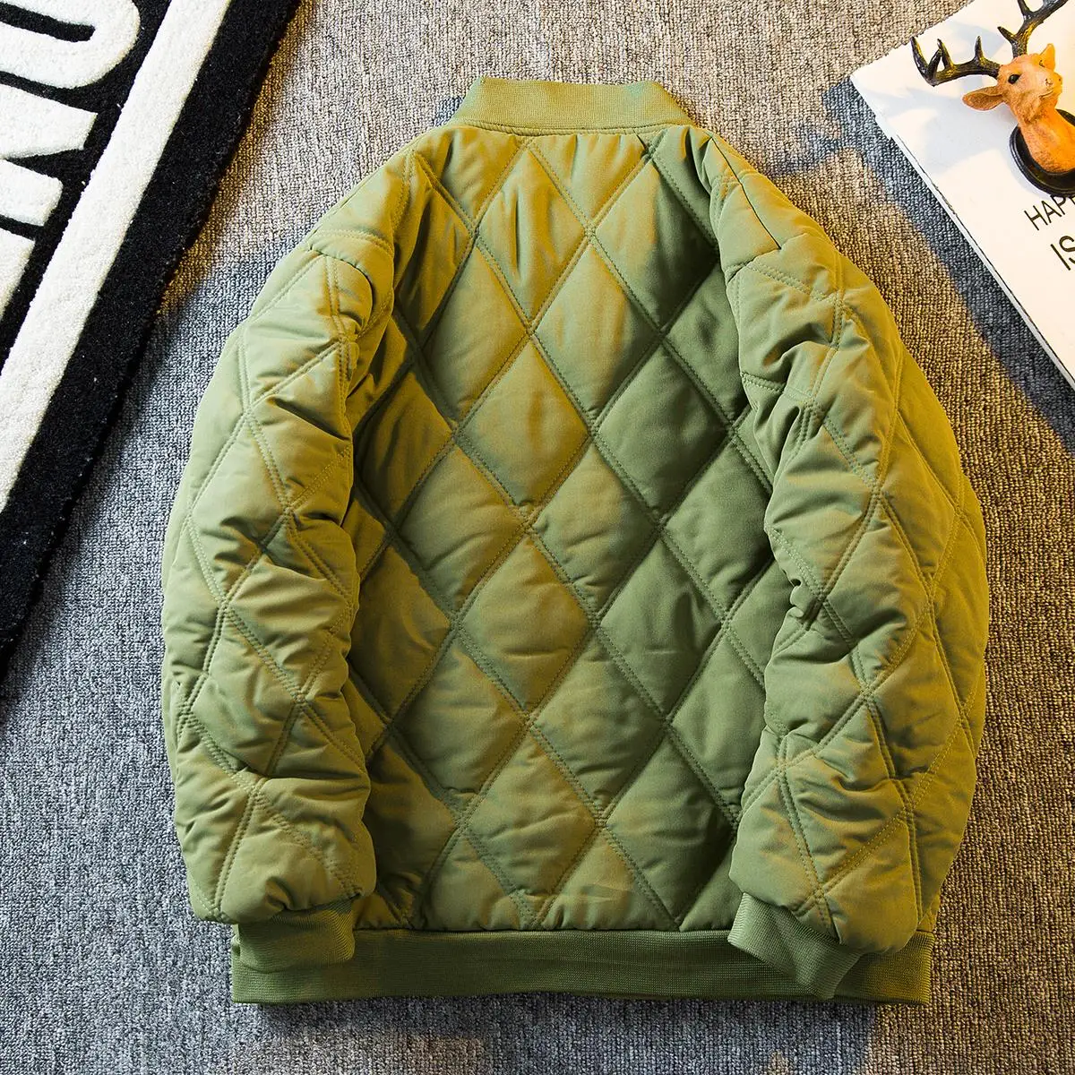 Rautenmuster Thiened Winter Baumwolle Jaet Herren Baseball Kragen Mantel Lange Sle Stand Fit Trendy Jugend Sle