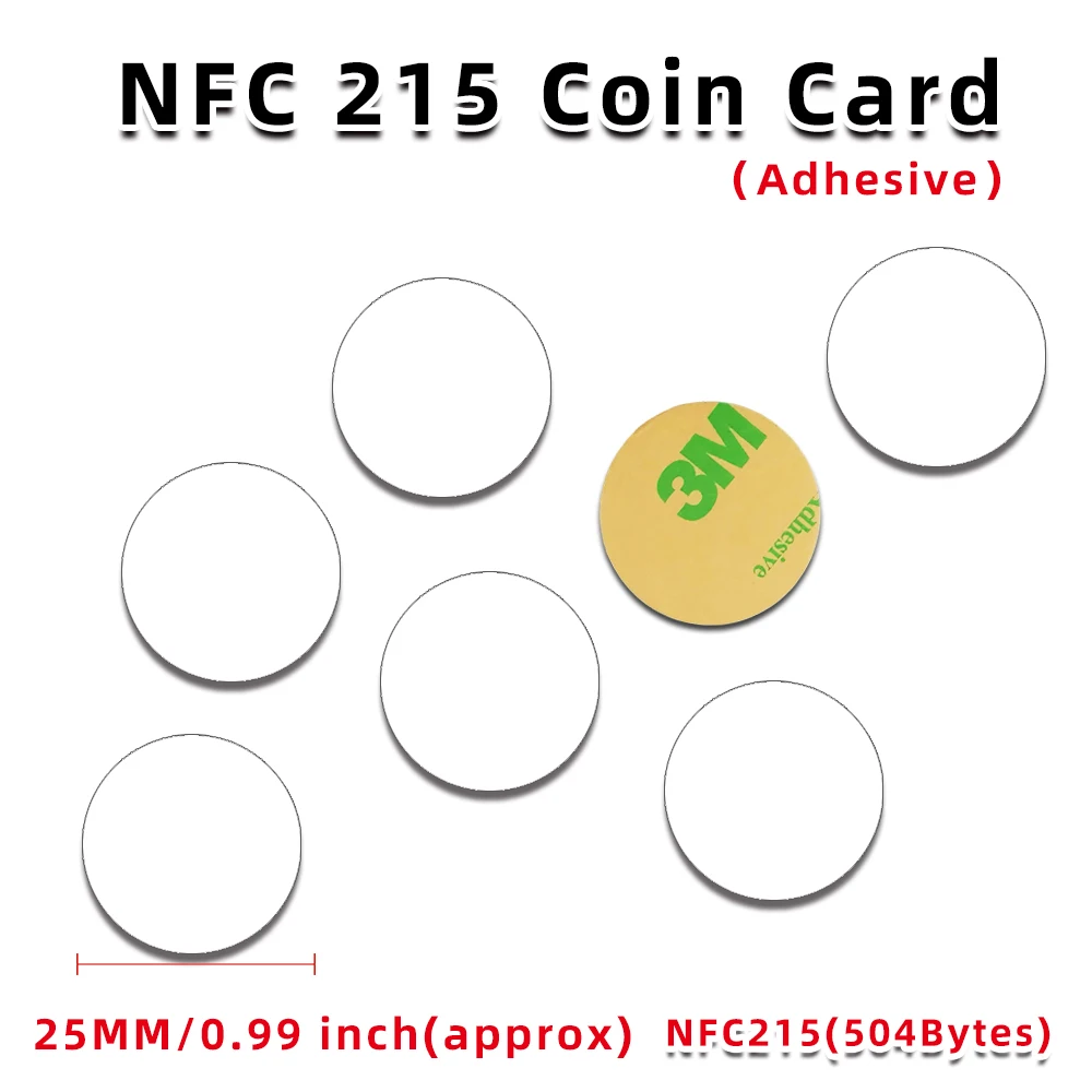 NFC ntag215コインカード,タグ付き,粘着性バック,13.56MHz, 504バイト,RFIDカード,名刺ゲーム,Bluetoothスクリプト