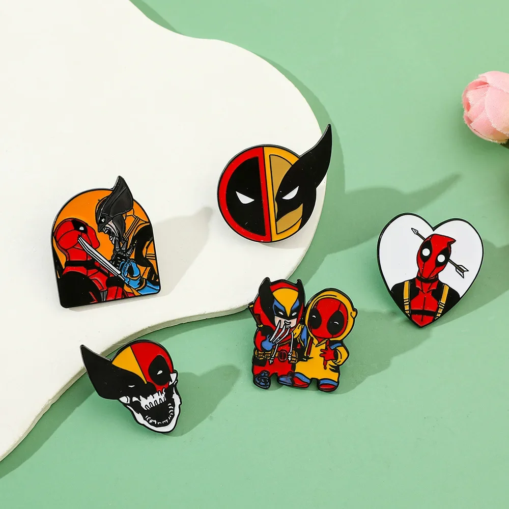 Dead-pool and Wolve-rine Brooch Cute Cartoon Movies Enamel Pins Boys Shirt Badge Backpack Decoration Birthday Gift for Friends