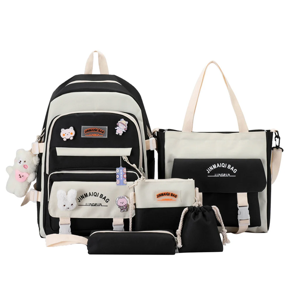 Zaino 5 pezzi Set borse per libri per studenti delle scuole superiori per ragazze adolescenti zaino da viaggio moda donna Bookbags zainetto per studenti