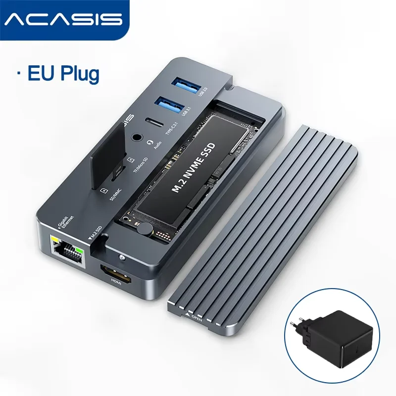 Acasis M.2 NVMe SSD-behuizing 10-in-1 dockingstation met HDMI 4K60Hz 100W PD RJ45 USB-A-poorten voor MacBook Pro/Air Windows PC