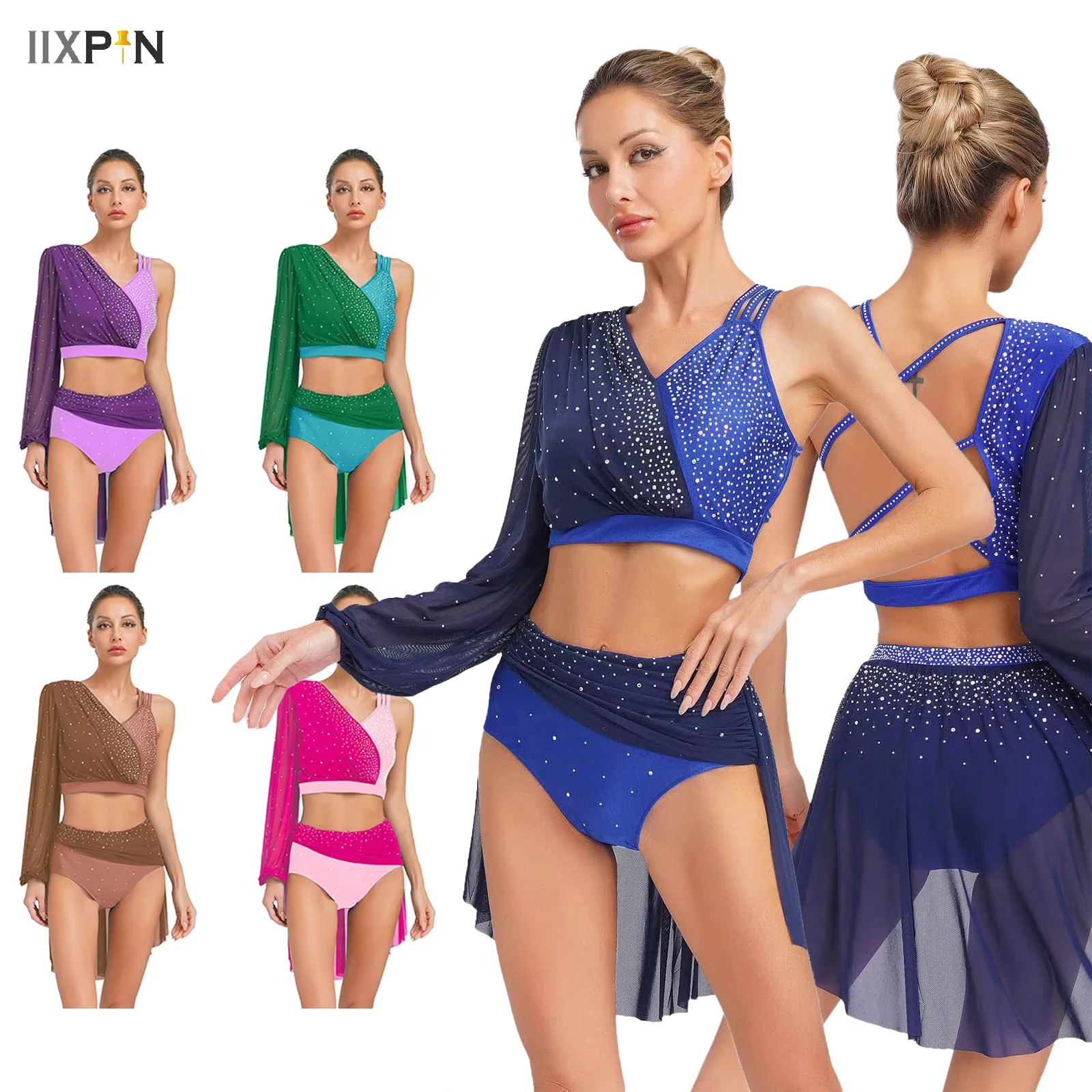 

Mesh Dance Set for Girls Women Modern Ballet Dance Crop Top And Mesh Skirted Briefs Outfit Contemporary Lyrical Belly Dance Suit