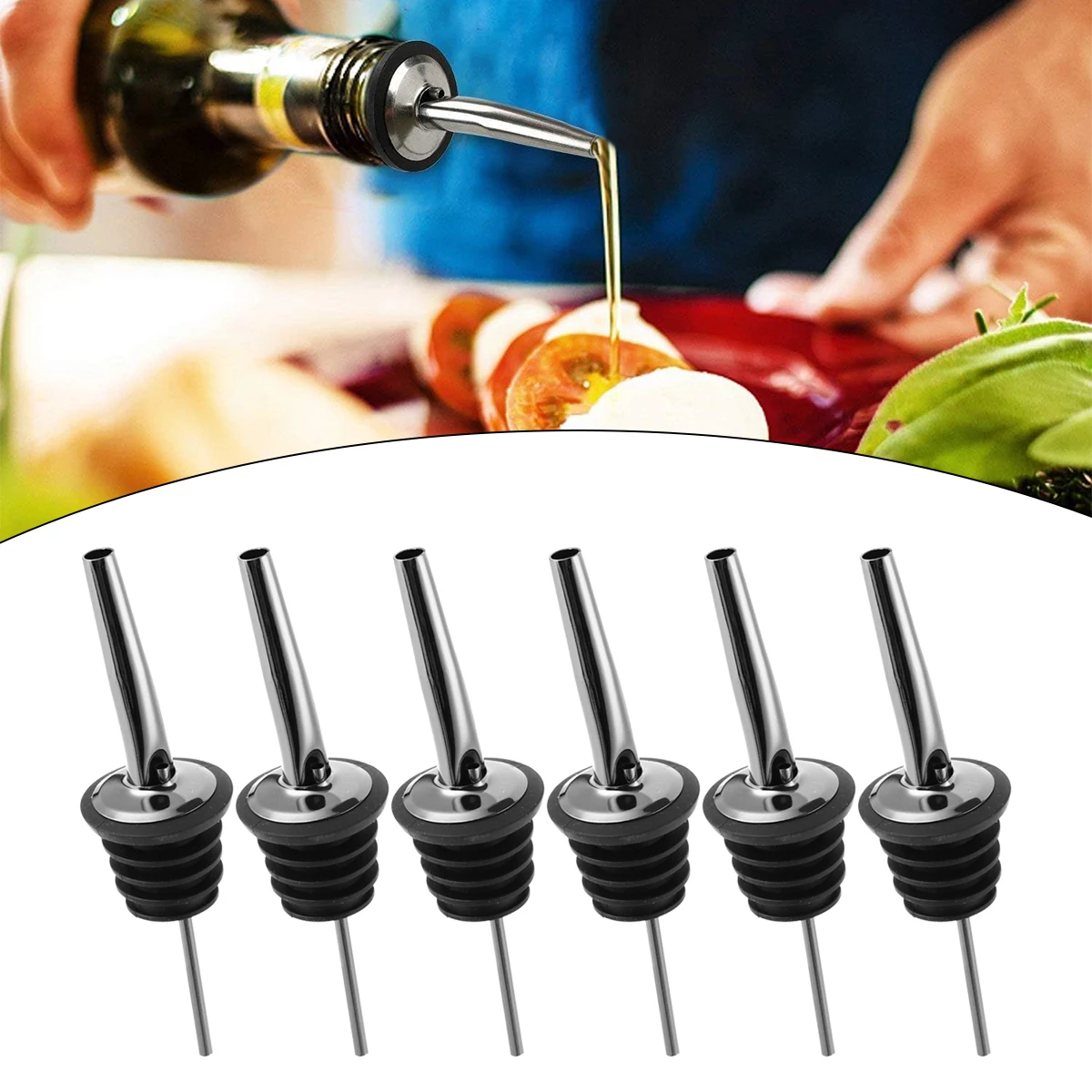 

6Pcs Stainless Steel Pourers, Speed pourer, Liquor Bottle Pourers and Vinegar Tapered Stopper Spout, Liquor Pourers