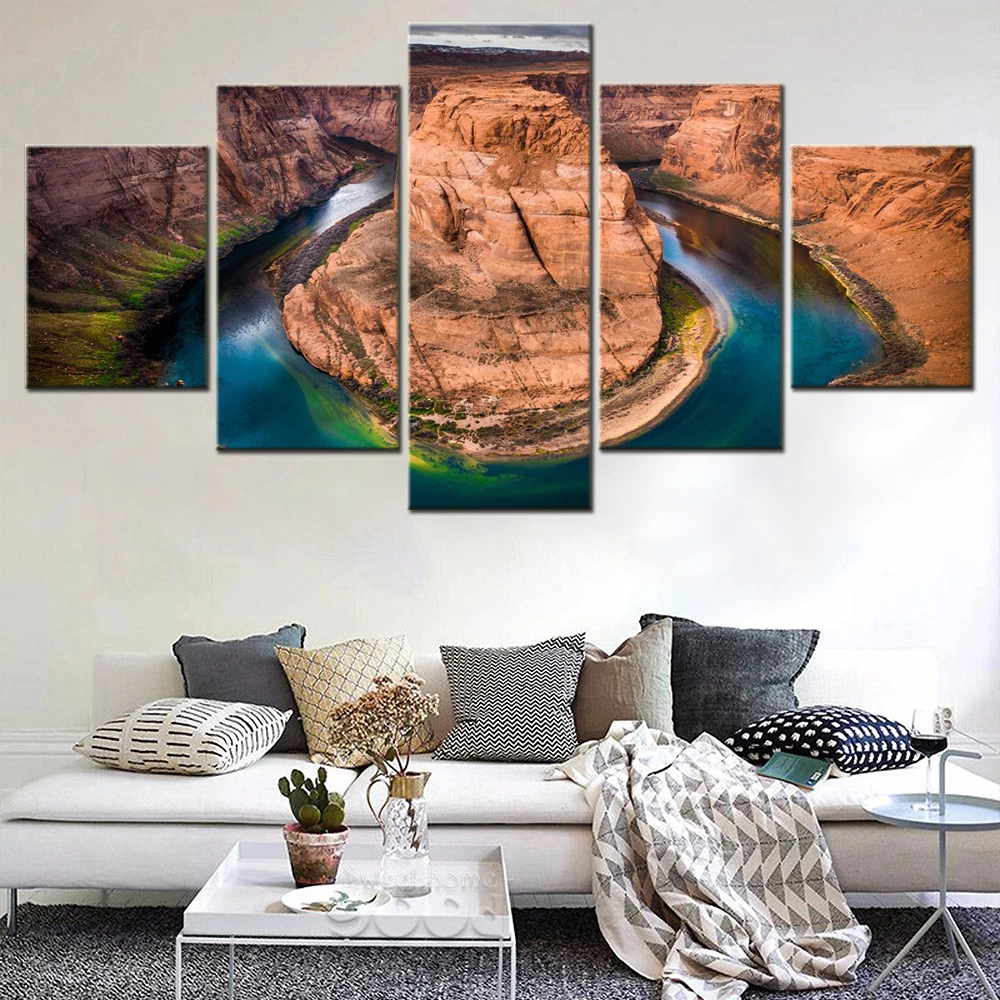 5 Pieces Landscape Wall Art Poster Painting Nature Horseshoe Bend Grand Canyon Wallpaper Interior Picture Framework Living Room