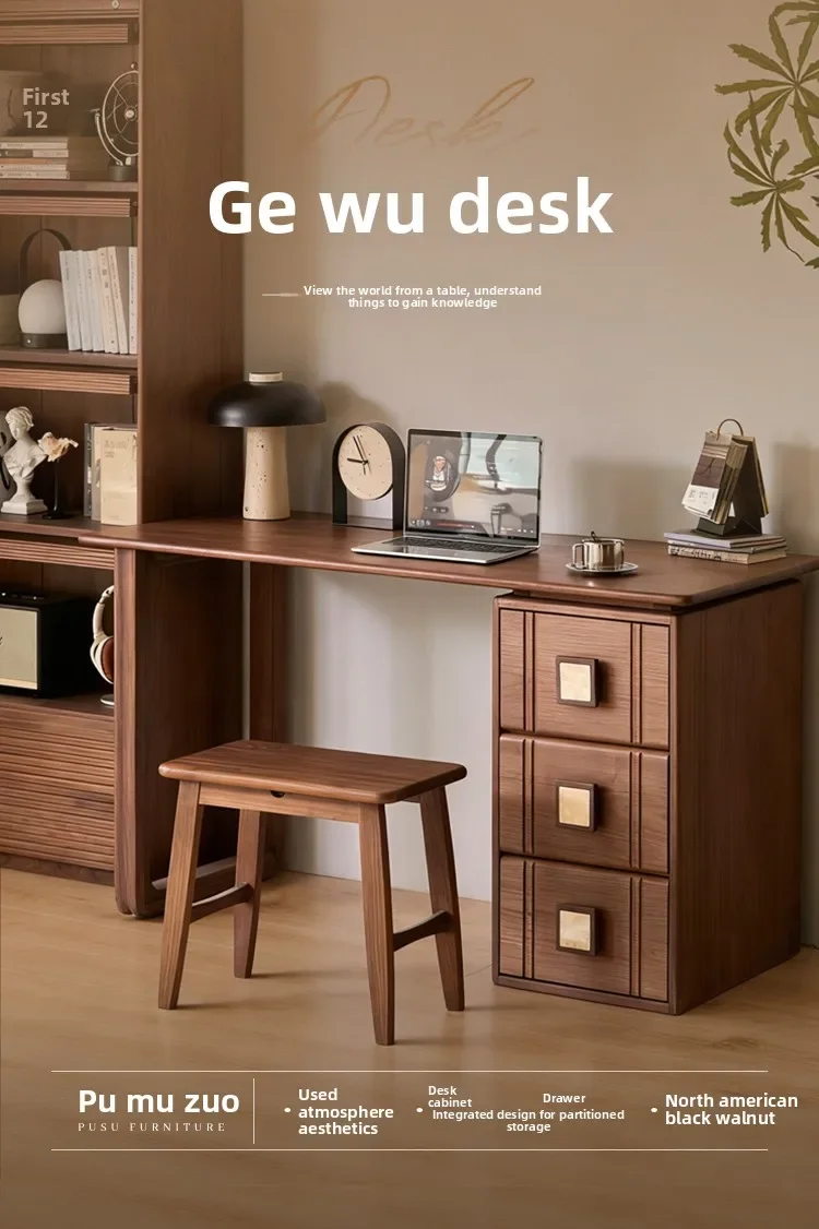 black walnut all solid wood desk with drawers chest storage study table home office desk