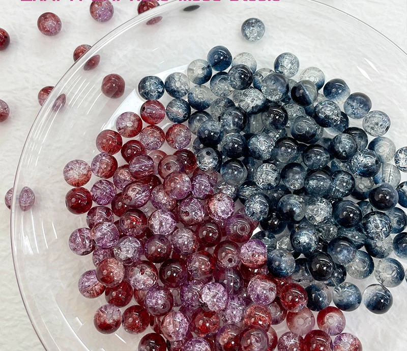 

"Red and blue black" ice crack popcorn glass beads diy handmade beaded bracelet