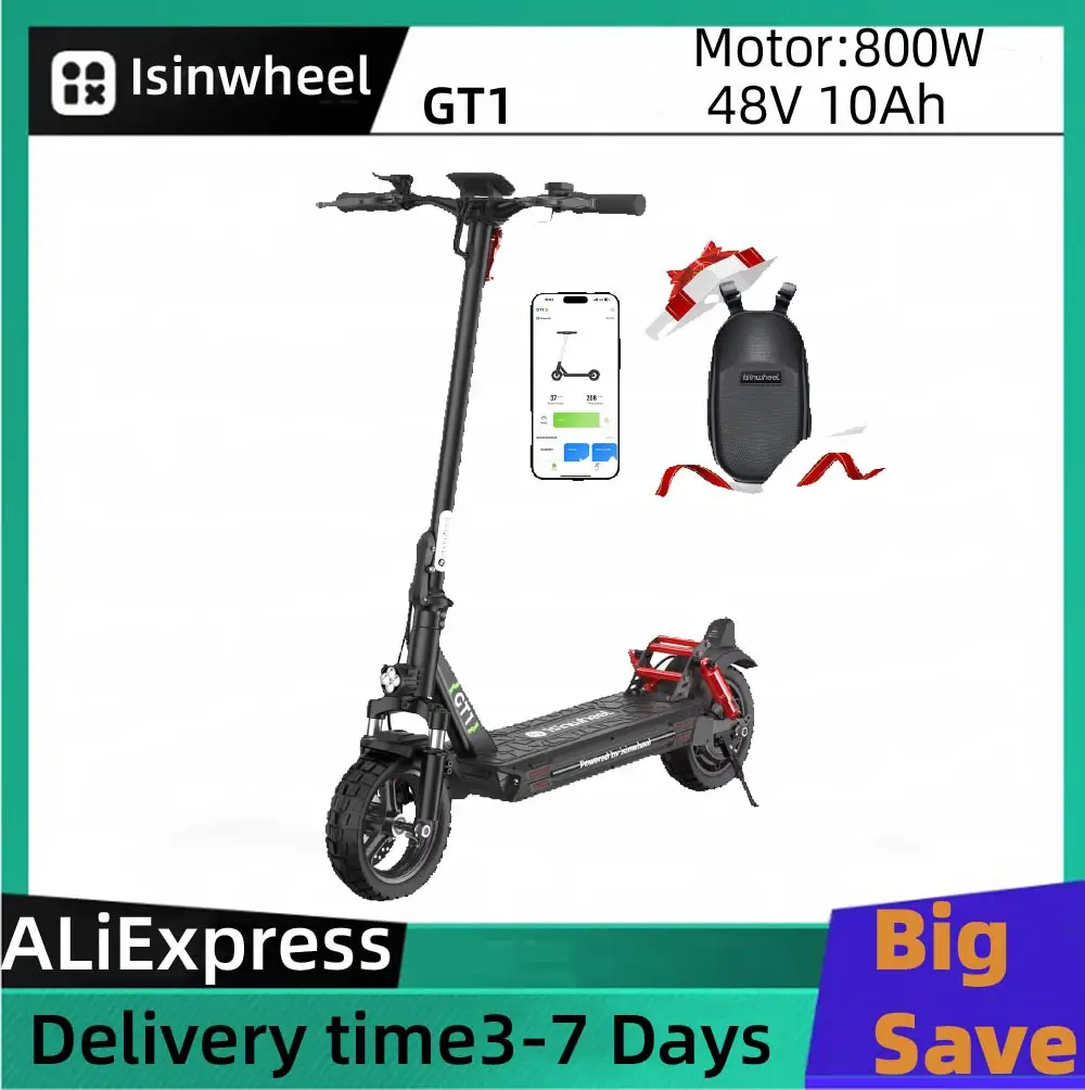 

Isinwheel GT1 Электрический самокат для взрослых 48 В 10 Ач Аккумулятор 10 дюймов пневматический внедорожный складной электронный самокат