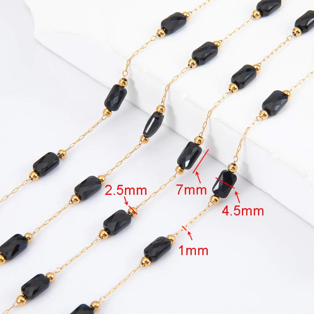 2Meters 1Meter Stainless Steel Crystal Bead Chains Black Natural Stone Necklace Supplies for Earring Bracelet Jewelry Making DIY