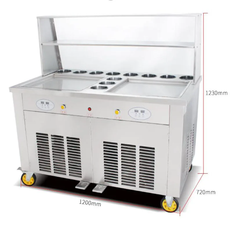 

Машина для приготовления мороженого с двойной квадратной формой из нержавеющей стали SS304, 45 см, с 11 емкостями для добавок и системой контроля температуры.