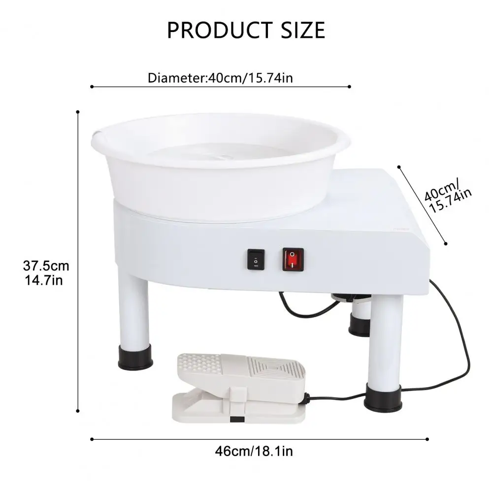 도자기 휠 세라믹 성형 기계, 전기 핸들, 풋 페달 제어, 분리형 대야, 학교 DIY 미술 공예, 9.85 인치, 350W