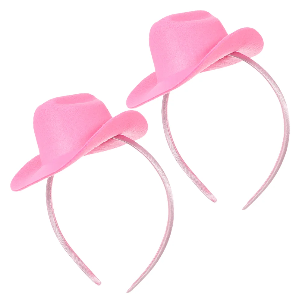 

2 Pcs Cowboy Hat Headband Pink Hats for Women Costume Mini Womens Polyester Cowgirl Accessories Party Women's Square Dance