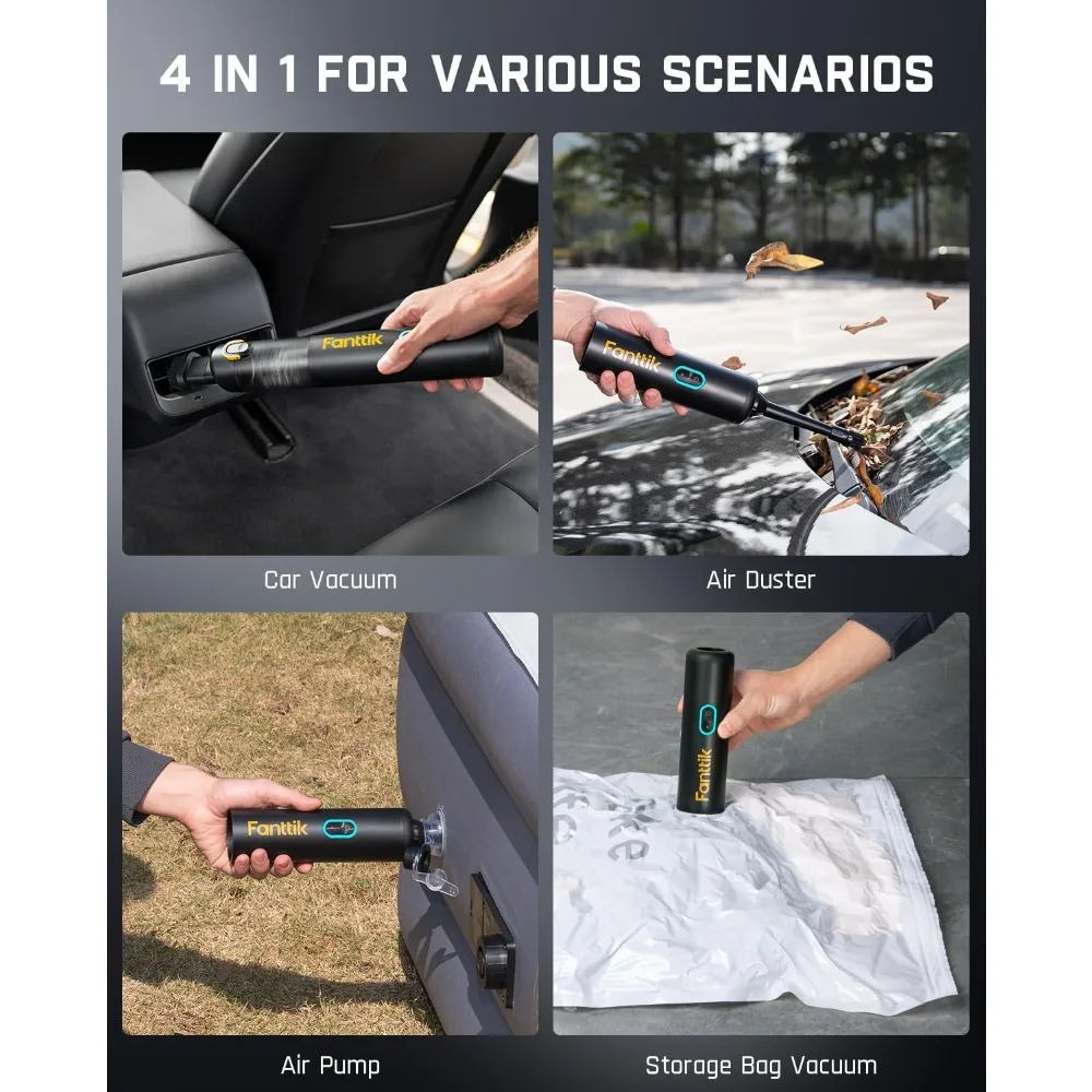 

Slim V8 Apex Car Vacuum, 4-in-1 Portable Mini Cordless Vacuum with 19000pa Suction Power, Type-C Charge, 2 Suction Modes