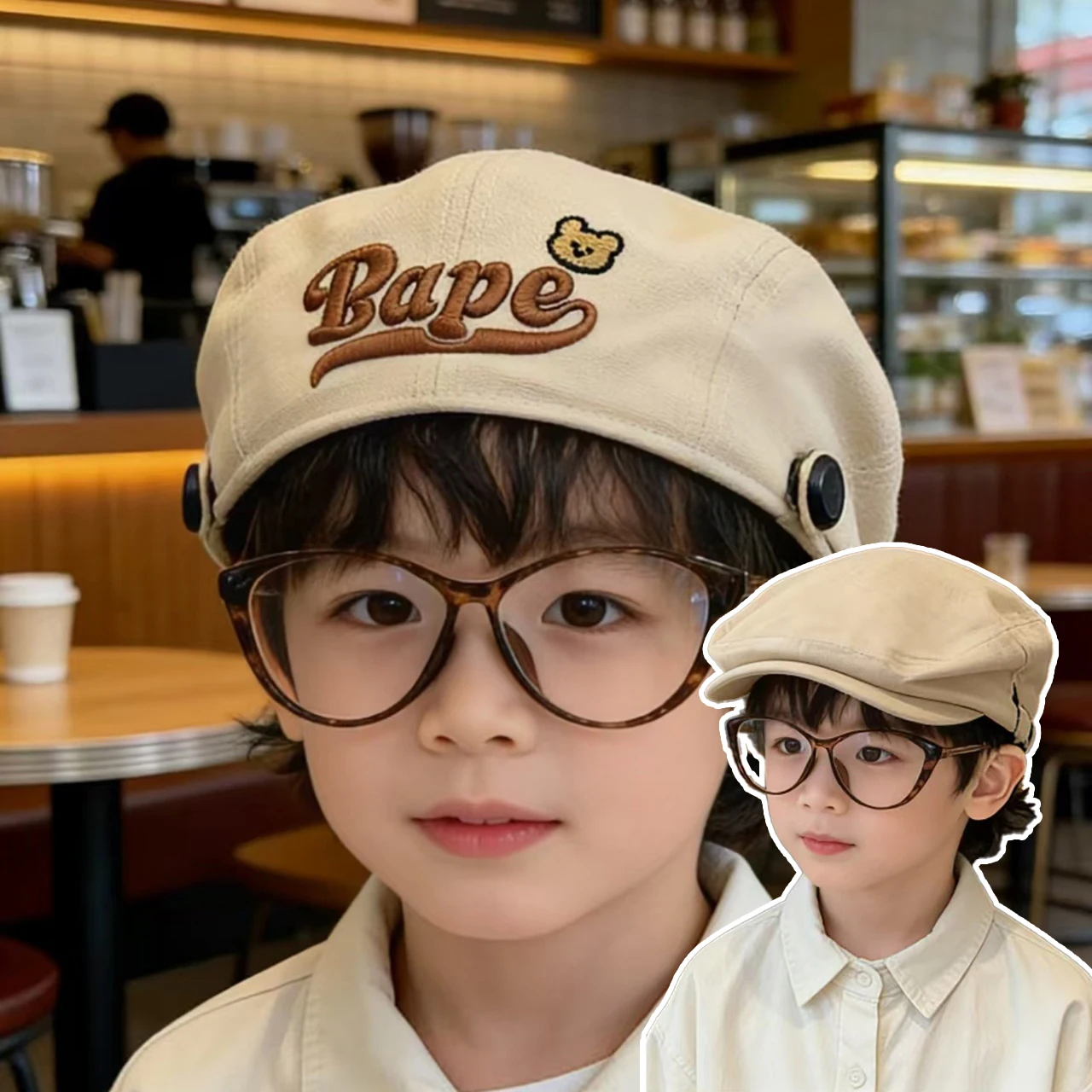 

Fashion Children Beret 2-5Year Boy Girl Baby Forward Cap Outdoor Hiking Sunshade Visors Letter Embroidery Kids Retro Painter Hat