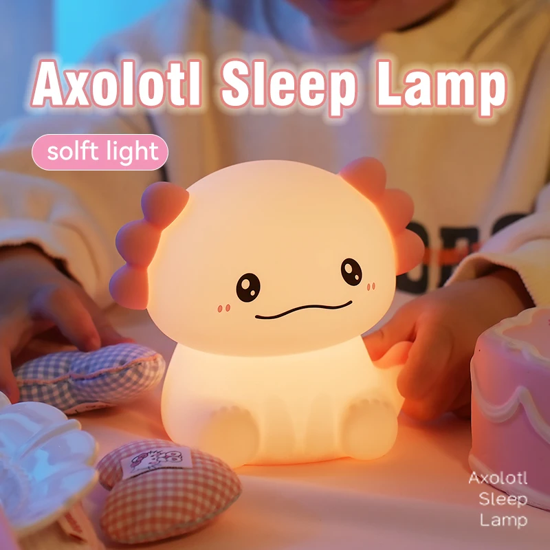 Neue Salamander-Nachtlampe, Niedliche und Weiche Silikonleuchte, Axolotl USB-Aufladung, Schlafzimmer-Schreibtisch-Deko, Feiertags- und Geburtstagsgeschenk