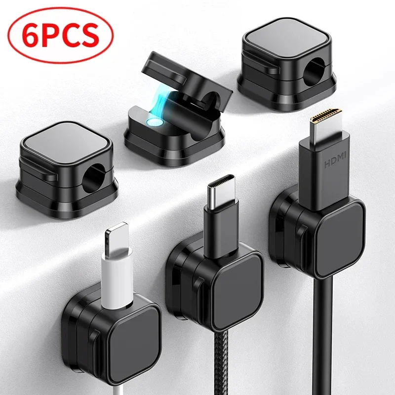 

6Pcs/Set Magnetic Cable Clips Cable Organiser Adjustable Cord Holder Under Desk Organizing Cable Management Holder Cable gland