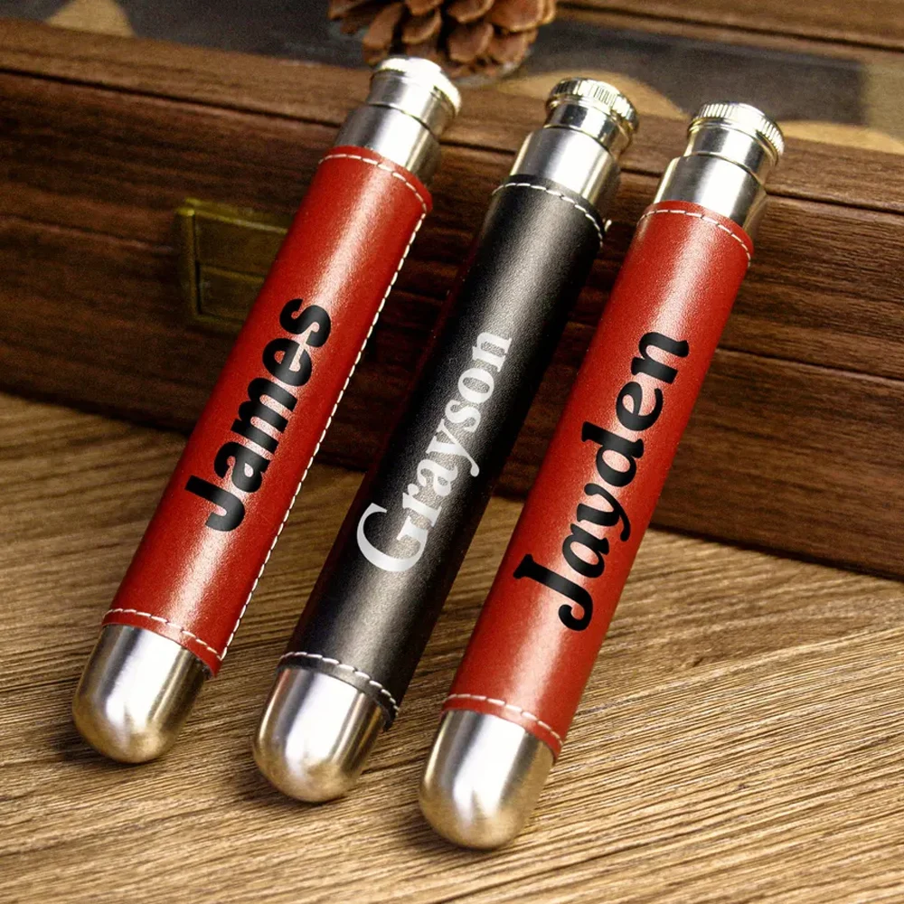 

1.5oz Personalized NAME Portable Cylindrical Hip Flask 304 Stainless Steel Custom Whiskey Pot Cigar Tubular Flagon Pocket Bottle