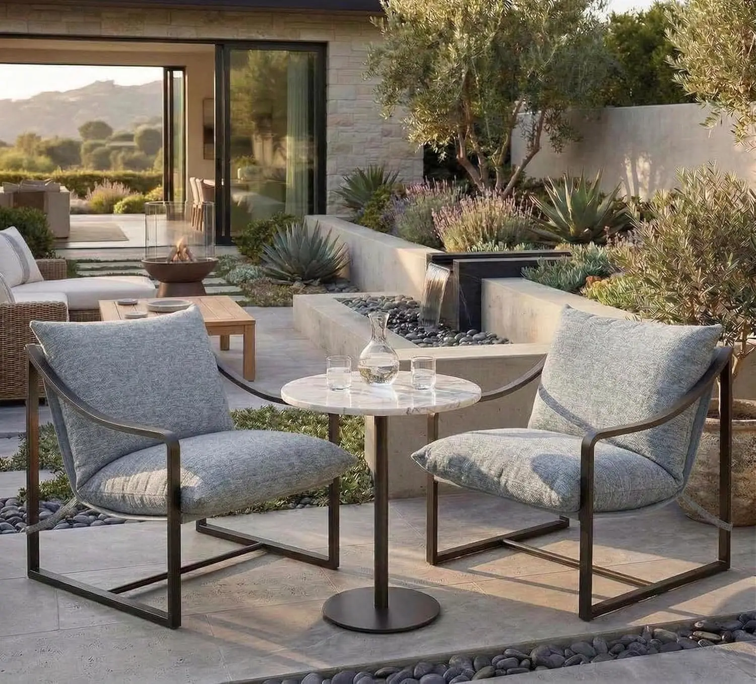 

Accent Chairs Set of 2, Metal Frame Sling Outdoor Chairs with Metal Frame and SOFE Cushion for Garden, Patio,Customized