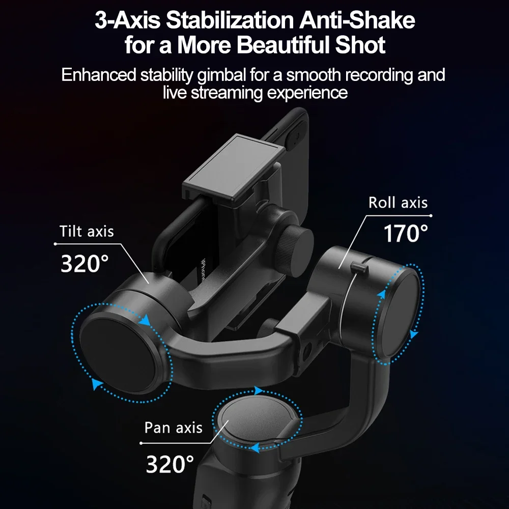 Imagem -03 - Handheld 3-axis Gimbal Phone Holder Anti Shake Video Record Estabilizador Apto para Huawei Xiaomi Iphone Smartphone Qinhoot-f8