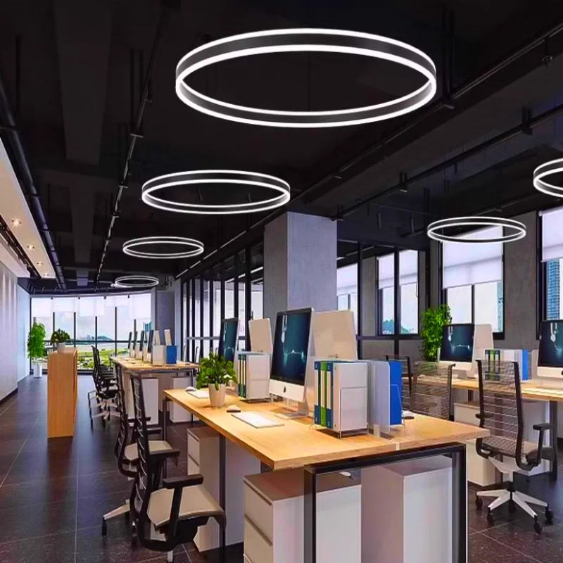 

Modern LED ring pendant light dimmable black gold dining table dining room living room pendant light