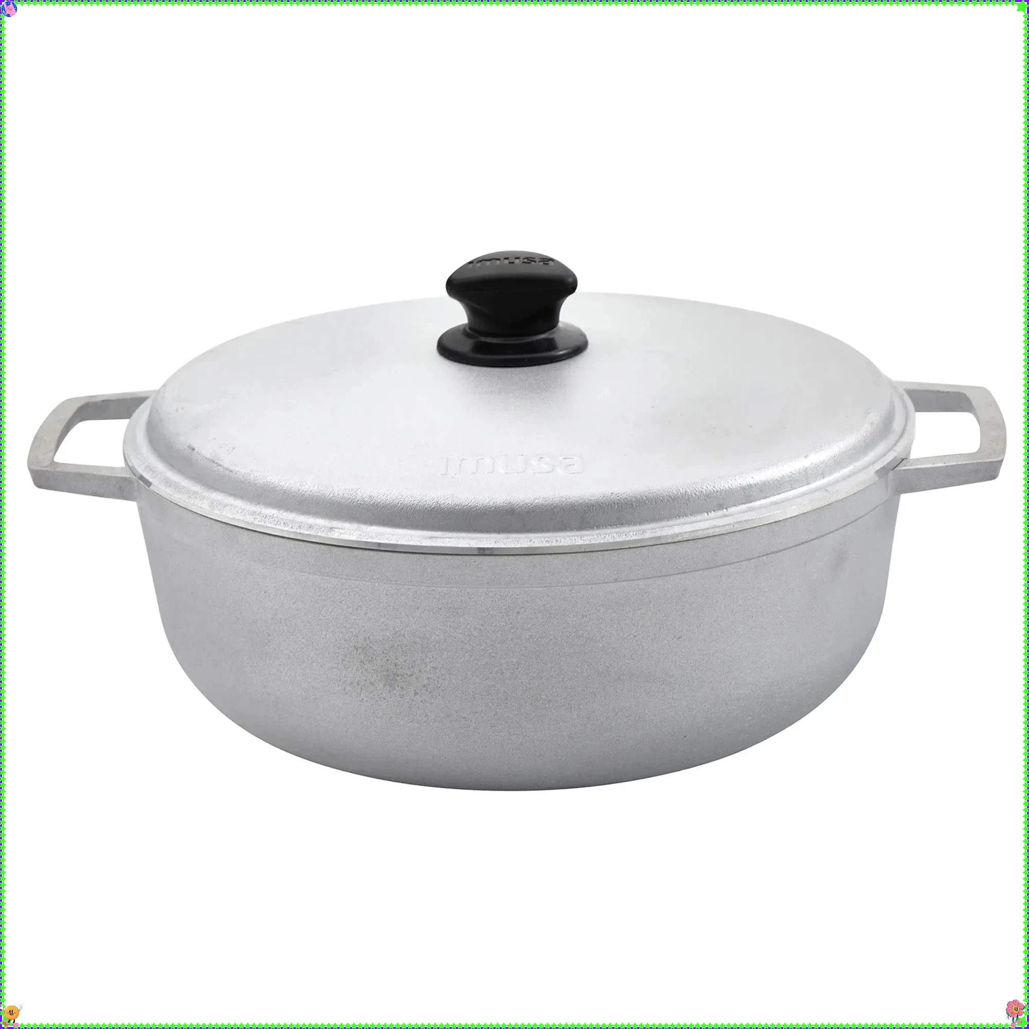 

6.9 quart cast aluminum - ovenproof without lid, great for grilling and baking