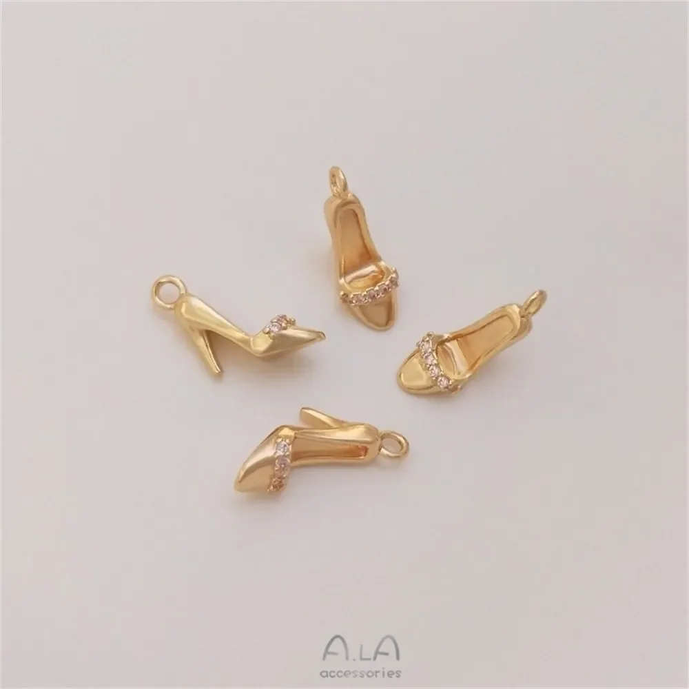 14K Gold-Color Girl Props Travel Series Pendant High Heels Milk Tea Mask Pendant DIY Jewelry Charm K308