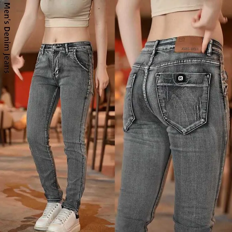 

Trendy Smoke Grey Jeans Men's Slim Fit Casual Elastic Long Pants Spring Autumn Fashionable Korean Style Youth Cotton Jeans