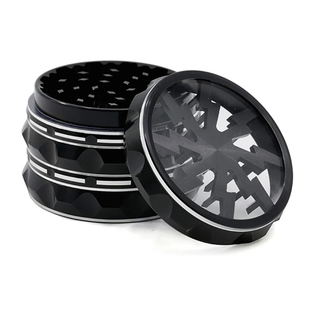 60mm Al Alloy Herb Grinder, 4-parts Metal Spice Mills, Transparent Skylight Tobacco Crusher, Smoking Accessories for Smoker Gift