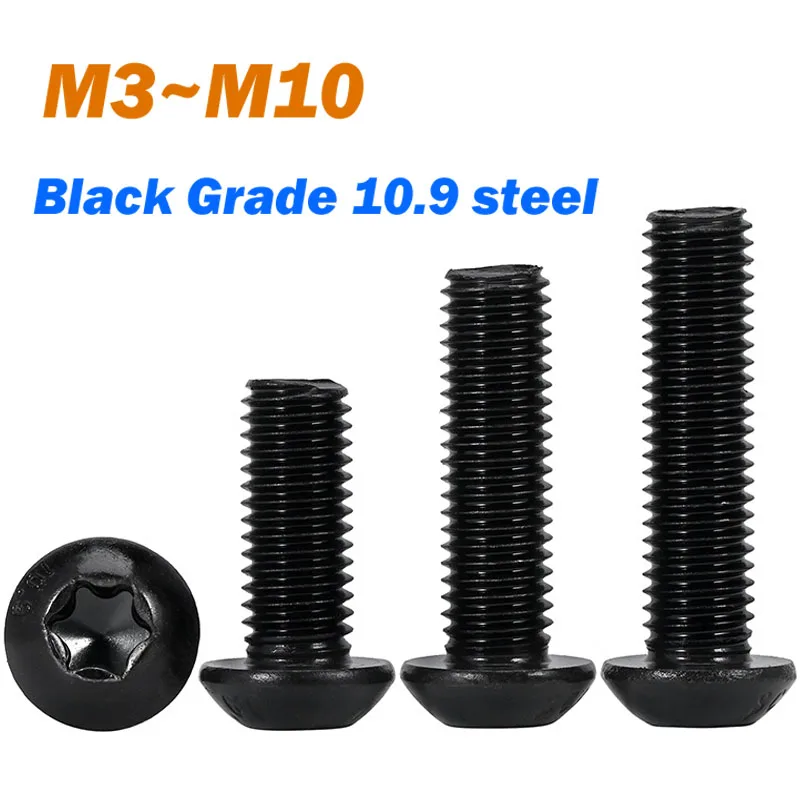 Black Grade 10.9 Steel Torx Button Head Screw M3 M4 M5 M6 M8 M10 Six-Lobe Pan Round Bolt GB2672