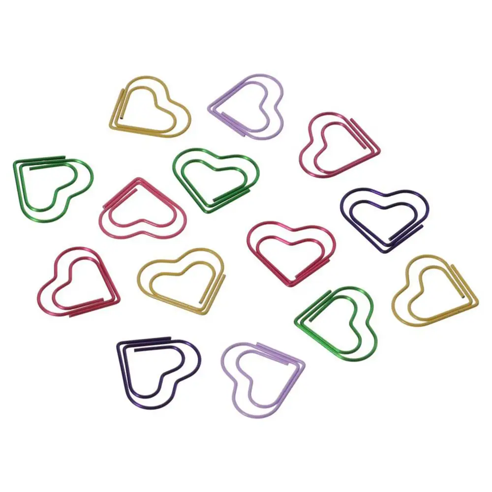 100 Pcs 1*0.9 Inch Paper Clip Box Cute Love Metal Office Stationery Supplies Multicolor Metal Heart Paper Clips Office