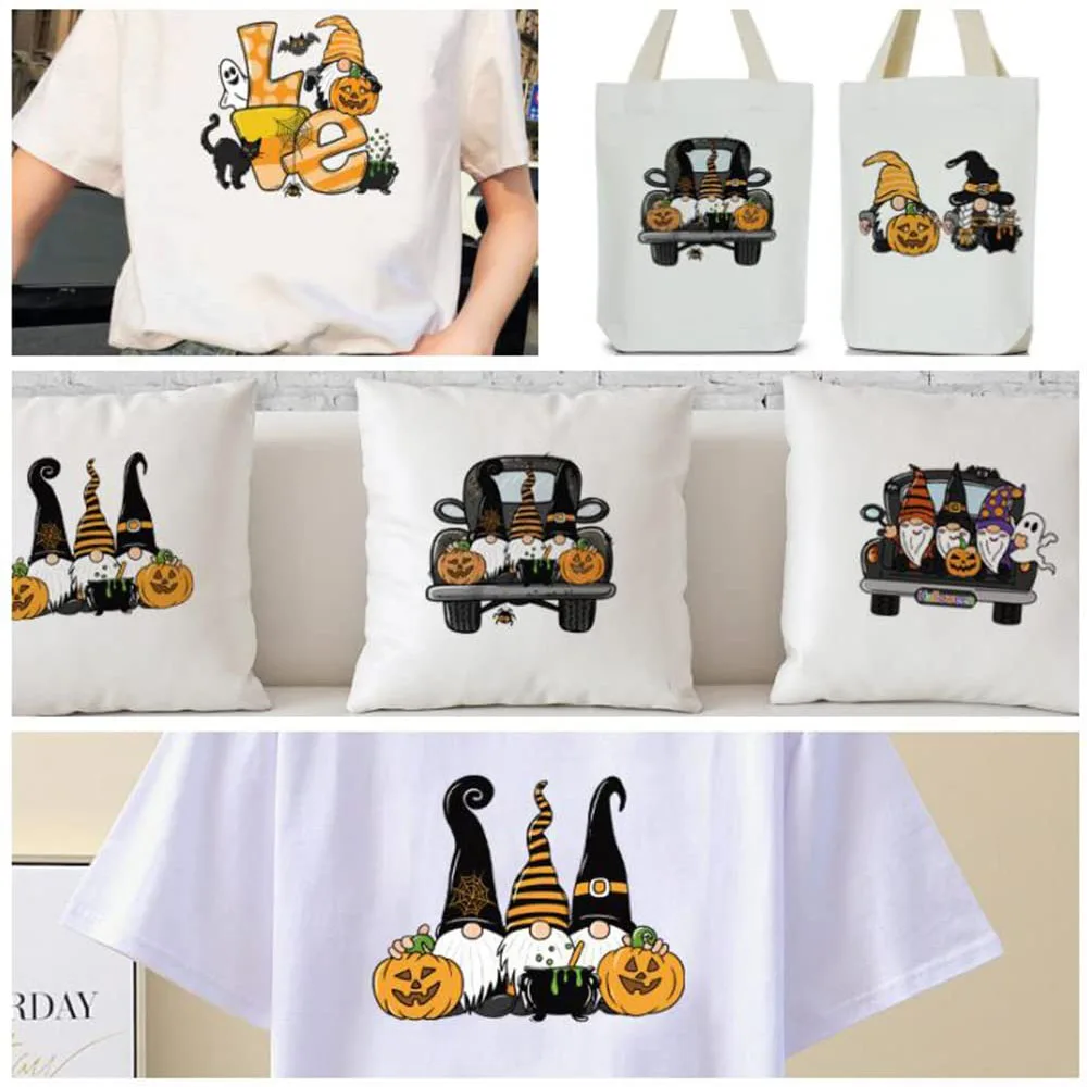 

5Set Halloween Iron On Transfers Hoodies Black Yellow Fall Appliques Elf Pumpkin Ghost Pattern DIY Decals Heat Transfer Stickers