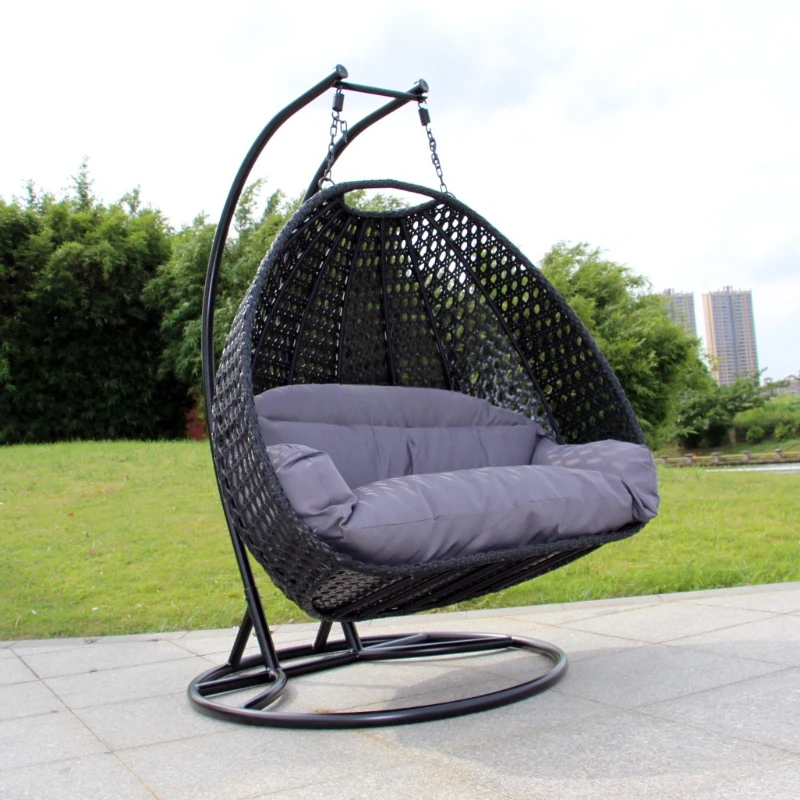 

Hot Sale Outdoor Patio Rattan Swing Chair Living Room Double Hanging Chair Large Cushion