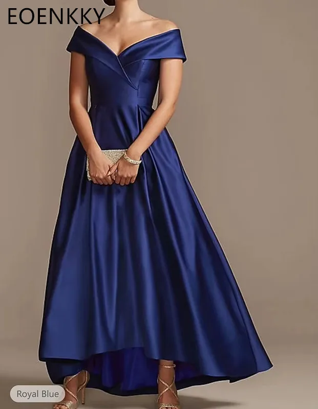 Abito da sera blu navy con spalle scoperte Abiti per la madre della sposa Taglie forti Ospiti del matrimonio Abito da festa elegante da donna