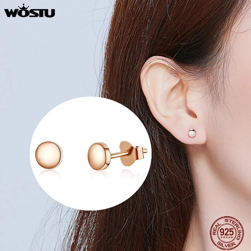 

WOSTU Rose Gold 925 Sterling Silver Tiny Dot Small Earrings Simple Round Stud Earrings For Women Vintage Party Jewelry CQE705-C