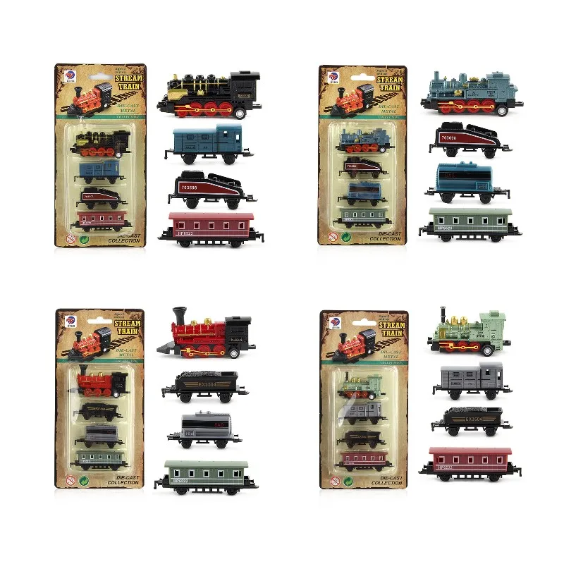 Locomotora de aleación clásica, tren de vapor, modelo extraíble, juego de 4 piezas, modelo de coche Retro, juego de juguetes para niños, regalos B056