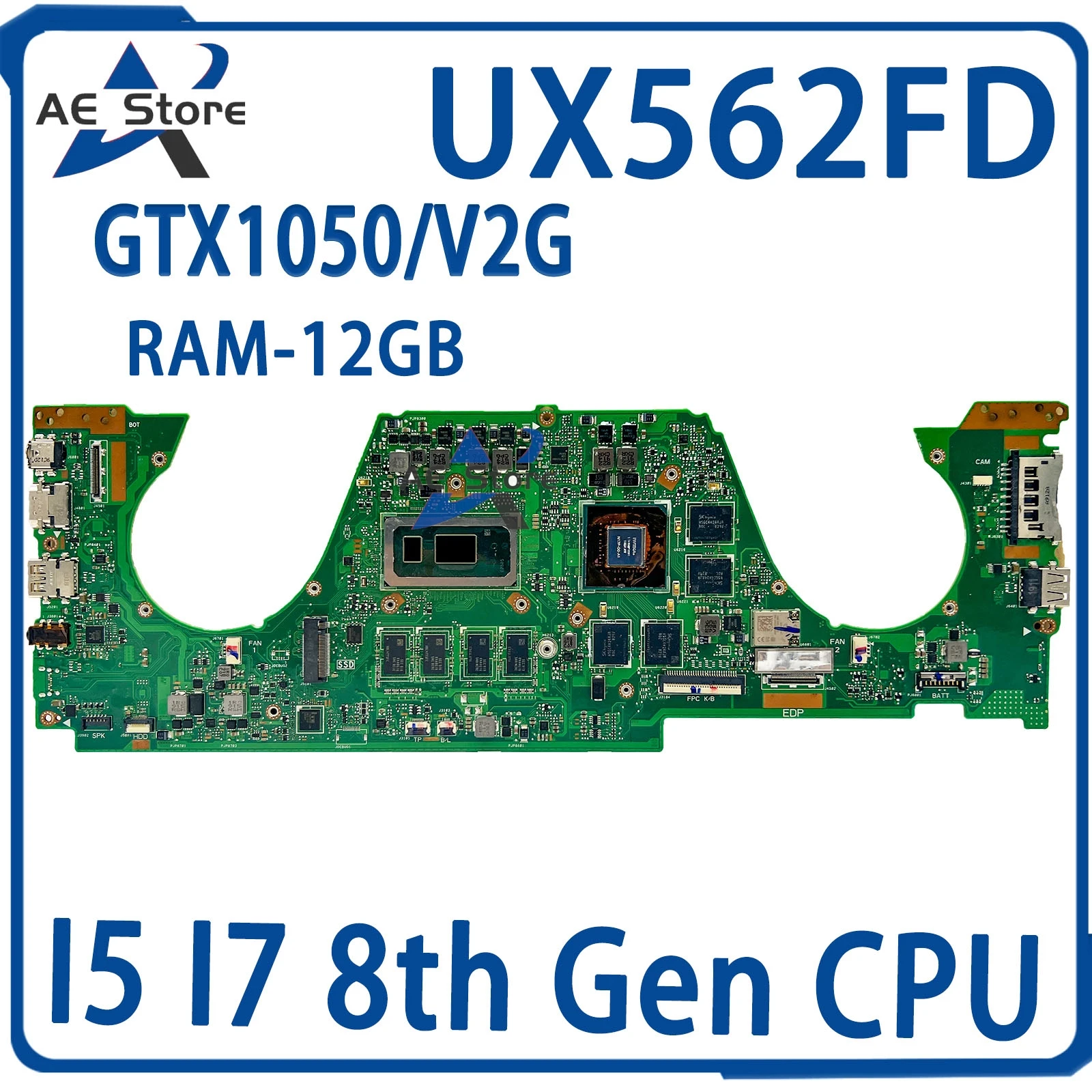 UX562FD Mainboard For ASUS Zenbook Flip 15 UX562F UX562 Q547 Q547FD Laptop Motherboard I5 I7 8th Gen 12G/RAM GTX1050/V2G