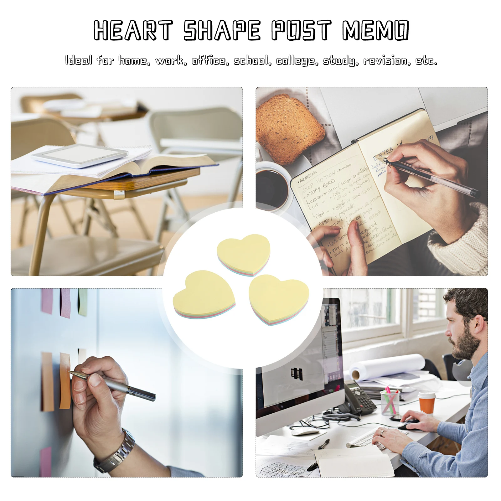 

3 Pcs Heart-shaped Time Memo Post Bookmark Times Posted Paper Notepads