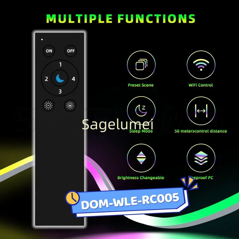 DOM-WLE-RC005 Addressable WLED WiFi LED Remote Control ESP-NOW 30M Range Low-Power 4Scene Memory,App-Free Control RGB IC Control